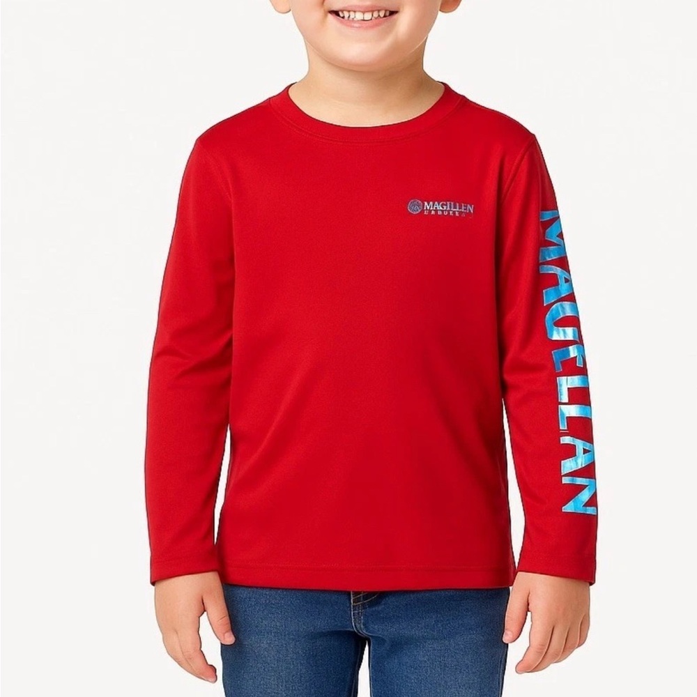 Magellan Outdoors Boys Shirt‎ XS 6/7 Long Sleeve Red Fishing Moisture Wicking